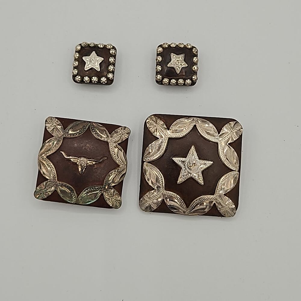 Antiqued Brown Western Conchos Overaly with Chicago Screws - by PAG